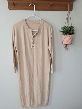Beige Knit Button-Front Women's Dress S